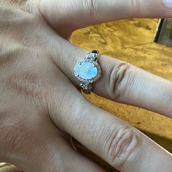Natural Rainbow Moonstone Sterling Silver Ring Size 6 - Picture 4 of 9